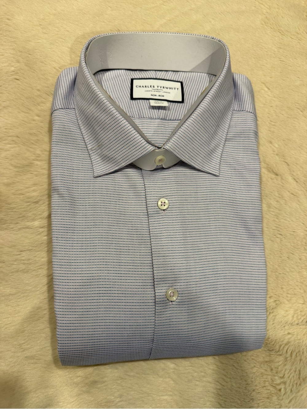 Charles Tyrwhitt Men's Light Blue Textured Dress Shirt (Slim 17-1/2)